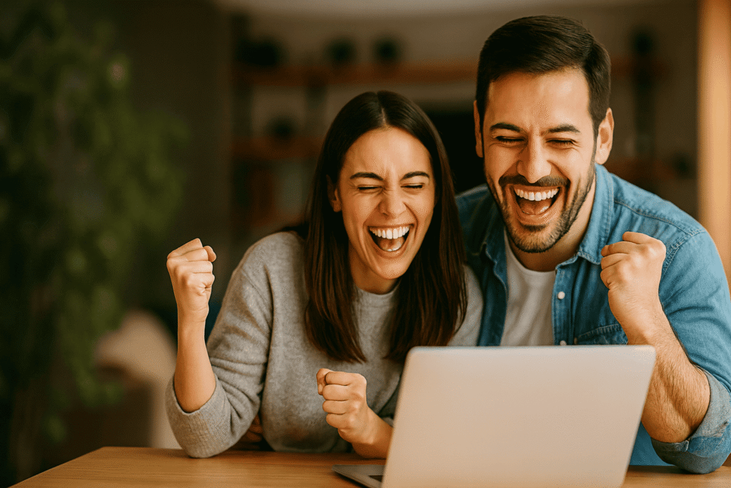 Strom und Gas wechseln, Pärchen beim erfolgreichen Ersparnis durch einen einfachen wechsel